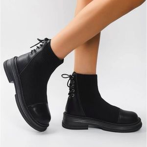 Back lace up knit material booties